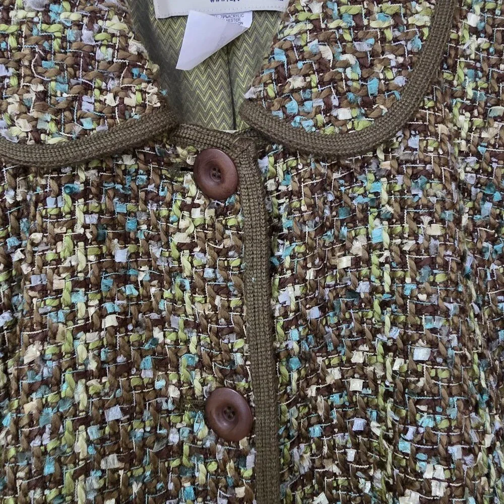Appleseed's Tweed/Woven Button Up Lined Blazer Front Pockets‎ Olive Green Sz 12